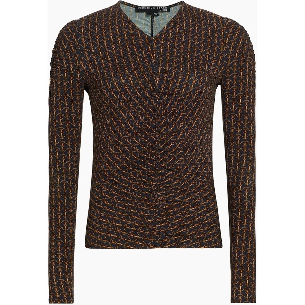 Veronica Beard Neeta Ruched Long Sleeve Top Horsebit Equestrian Classic V Neck M - Picture 3 of 13